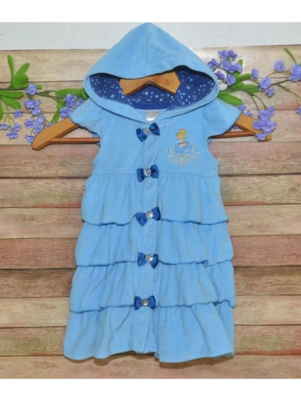Disney Store Princess Cinderella Girls 3T Ruffle & Bow Swimsuit Hooded Cover Up